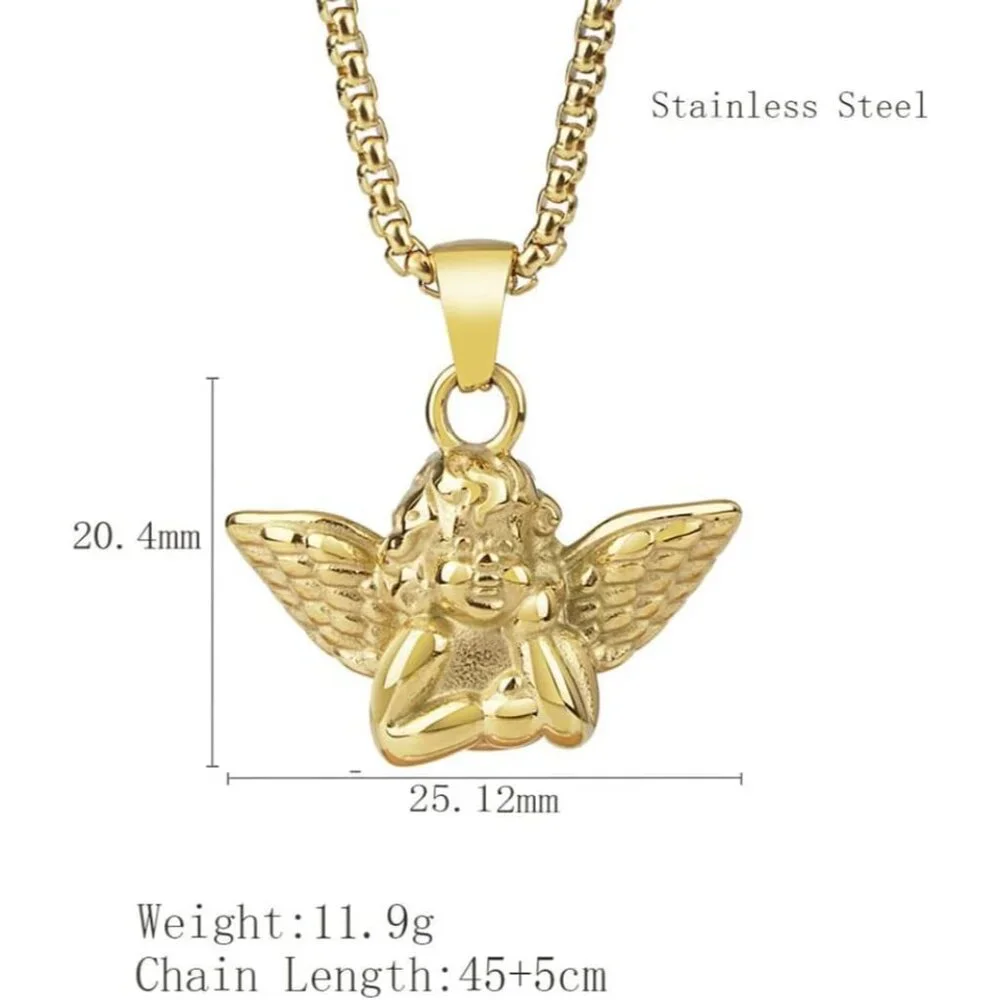 Stainless Steel 18K Gold Elegant Guardian Angel Charm Praying Pendant Necklace J_2